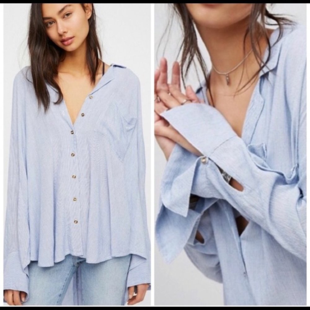 Free People Magic Breeze Striped Button Down Shirt